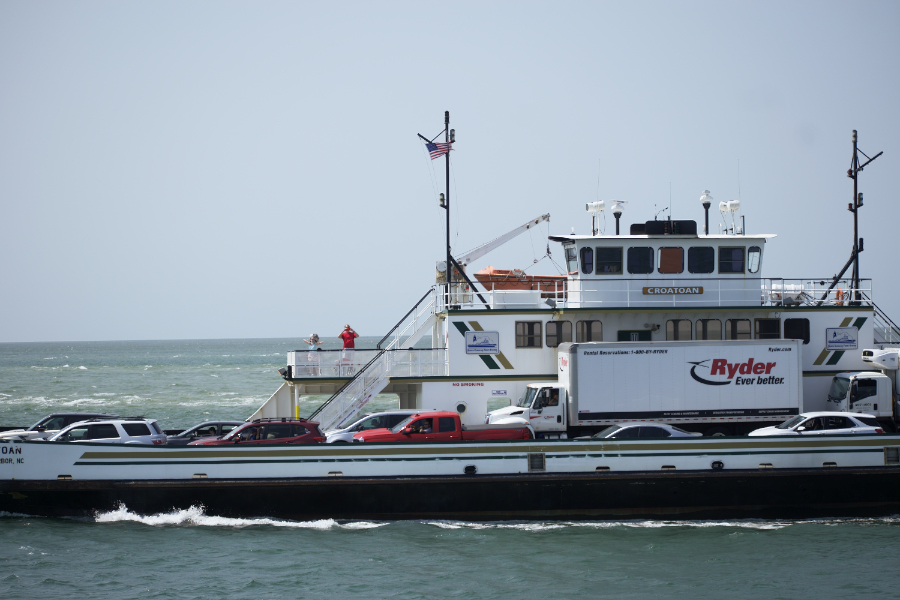 Passing a Hatteras/Ocracoke Ferry with commercial vehicles on board. Passing a Hatteras/Ocracoke Ferry with commercial vehicles on board.