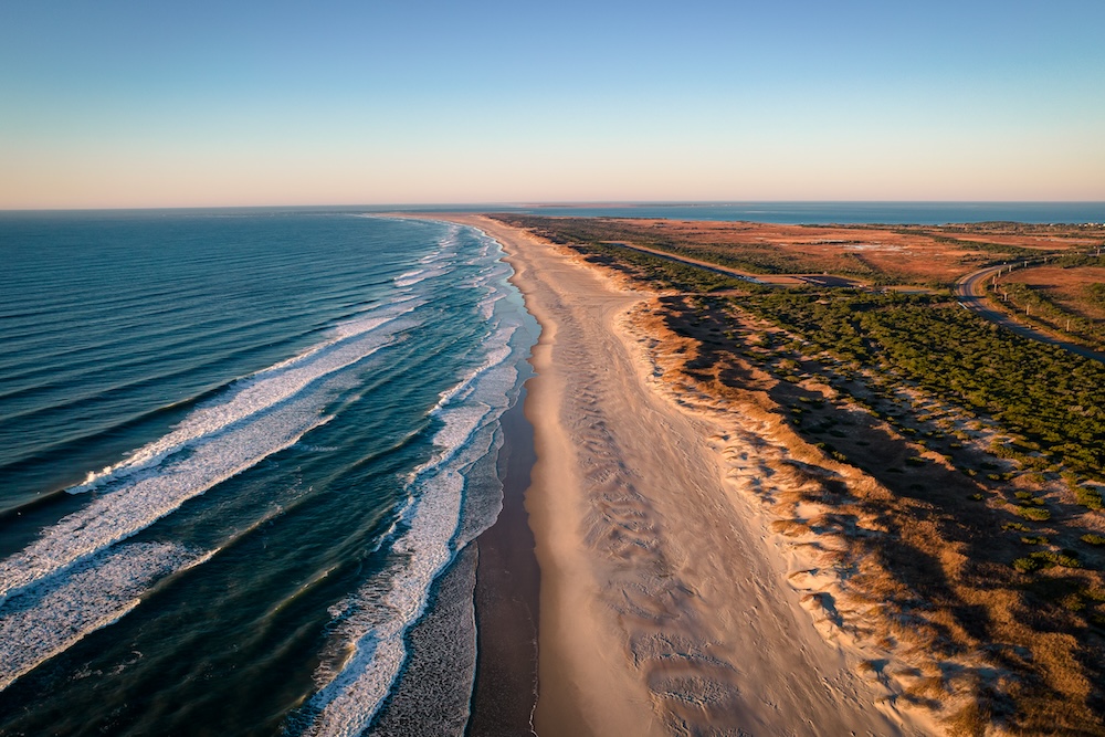 aerial view of ocracoke island beaches and ocean